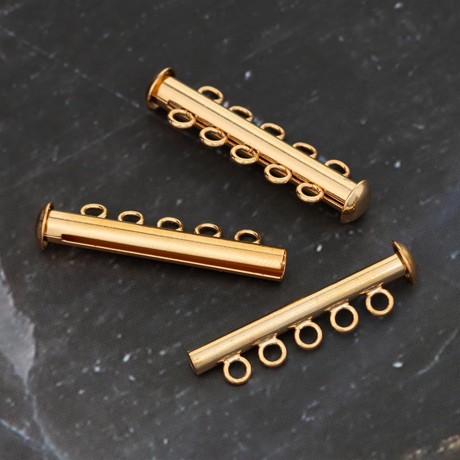 The Beadsmith Magnetic Multi-Strand Slide Lock Clasp - Gold-Plated, 32 mm, 5 Strand Designs, 24pc