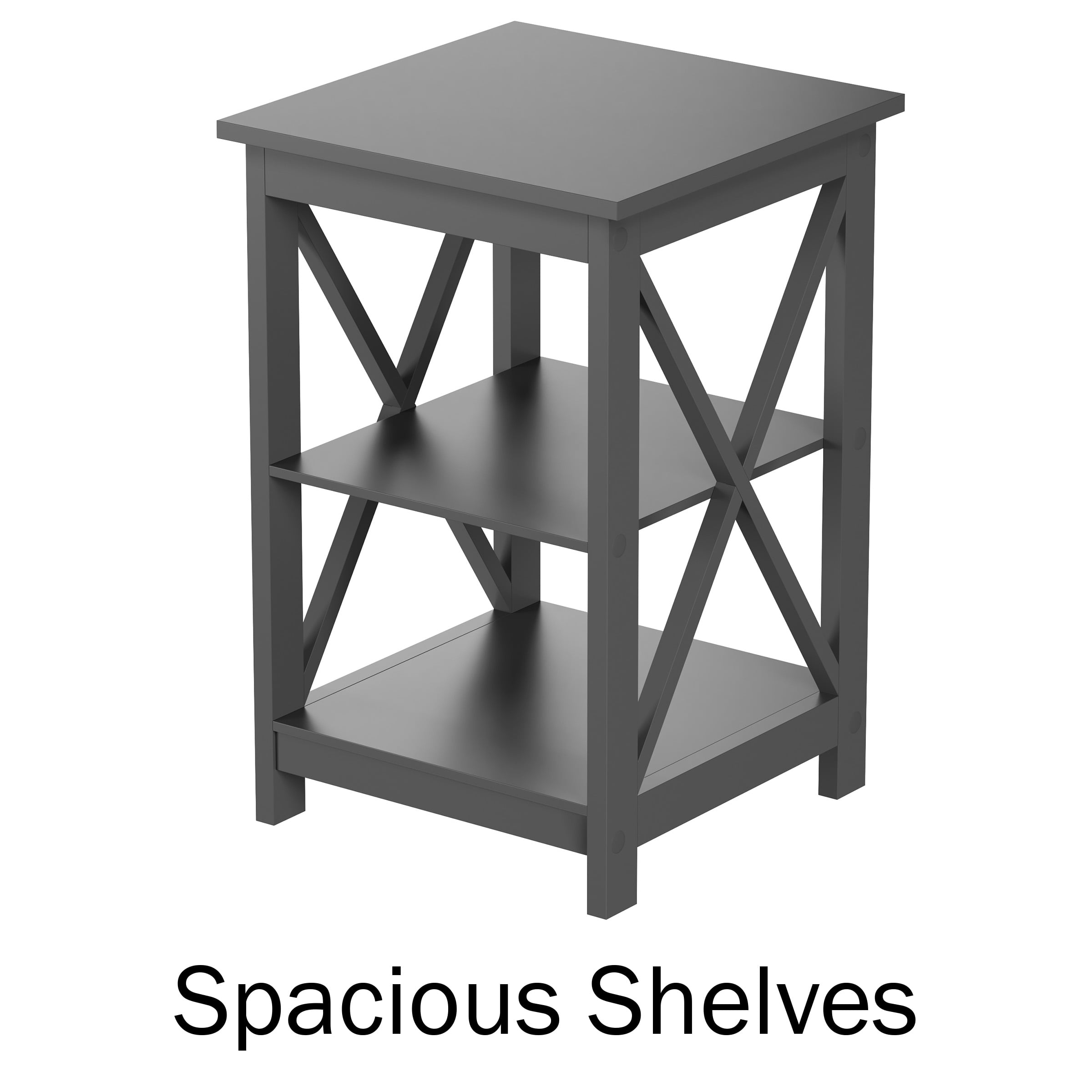 Lavish Home Side Tables with 2 Shelves (Set of 2), Grey