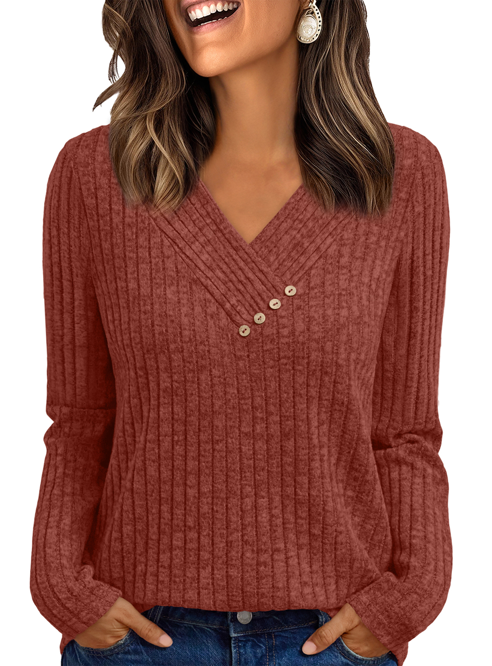 SUNBS Women's Long Sleeve V-Neck Tunic Sweater Top photo 1