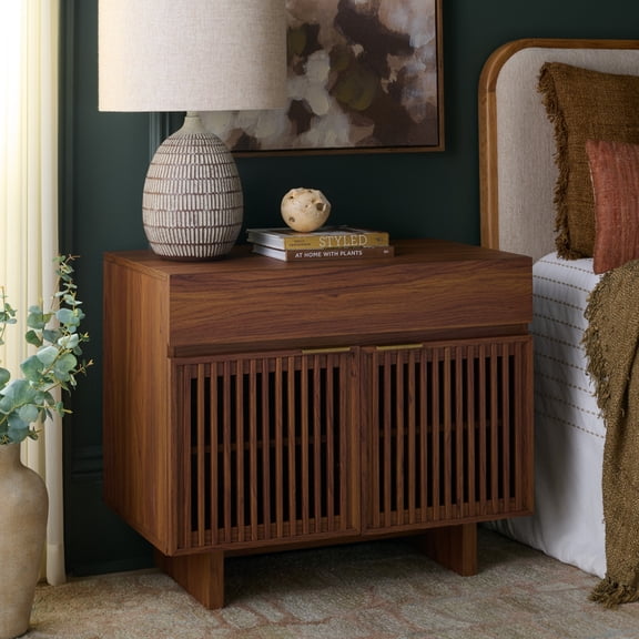 Safavieh Quaid Traditional Particle Board and Mdf Night Stands, Walnut/Brass