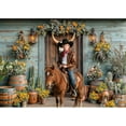 thumbnail image 2 of 10x8ft Western Cowboy Backdrop for Photography Rustic Wooden House Barn Door Vintage Western Photoshoot Wild West Saloon Cow Skull Party Decorations Banner Background Cowboy Family Photo Props, 2 of 5