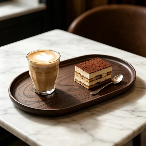 Linnome Faux Walnut Wood Tray Reusable Plastic Rectangular Tray 3 Sizes Breakfast Fruit Coffee Tea Dessert Kitchen Patio Outdoor Decor