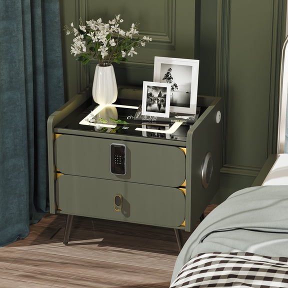 More Change 20" Tall Smart nightstand with combination lock and Bluetooth player, LED night lights,wireless phone charging