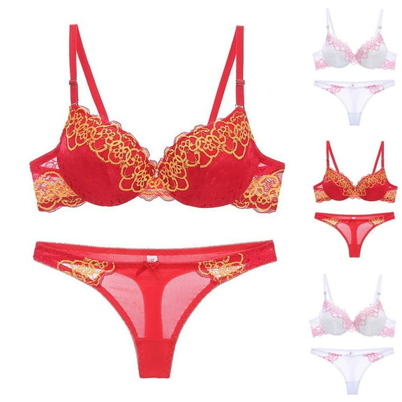 ATOYSOY Lace Bra Thong Set Everyday Bra for Women Perspective Embroidered Lace Splicing Workout Push Up Bralette Underwear Comfort Bra Breathable