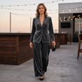 thumbnail image 6 of Szluipve 2 Piece Sets for Women Velvet 2 Piece Suit Outfit Notched Lapel Button Blazer Jacket & High Waist Wide Leg Pleated Pants Elegant Casual Matching Set with Pockets Dark Gray L, 6 of 8