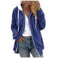 thumbnail image 2 of Fanxing Fleece Hoodies for Women Full Zip Long Sleeve Jacket Coat Solid Long Sleeve Jacket Coat S,M,L,XL,XXL Blue,L, 2 of 6