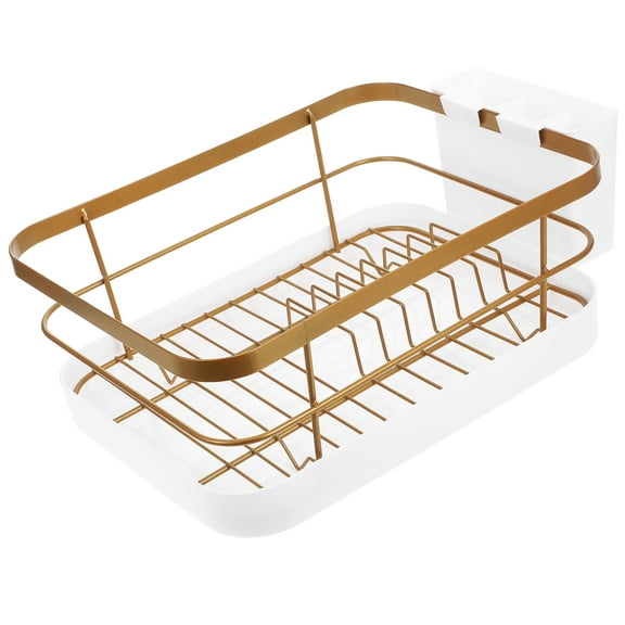 RENACLIPY Golden Kitchen Dish Drying Rack Set with Cutlery Holder and Bowl Organizer for Efficient Countertop Storage