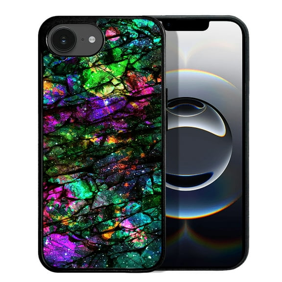 WIRESTER Shockproof Soft Rubber Cover Case for Apple iPhone 16e 6.1" 2025, Purple Green Galaxy Marble