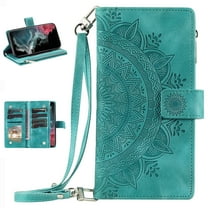 for Motorola Moto G Play 4G 2024 Case, Luxury PU Leather Skin with Emboss Totem Pattern Detachable Crossbody Strap Zipper Cash Pokcet Card Slots Flip Kickstand Wallet Cover, Green