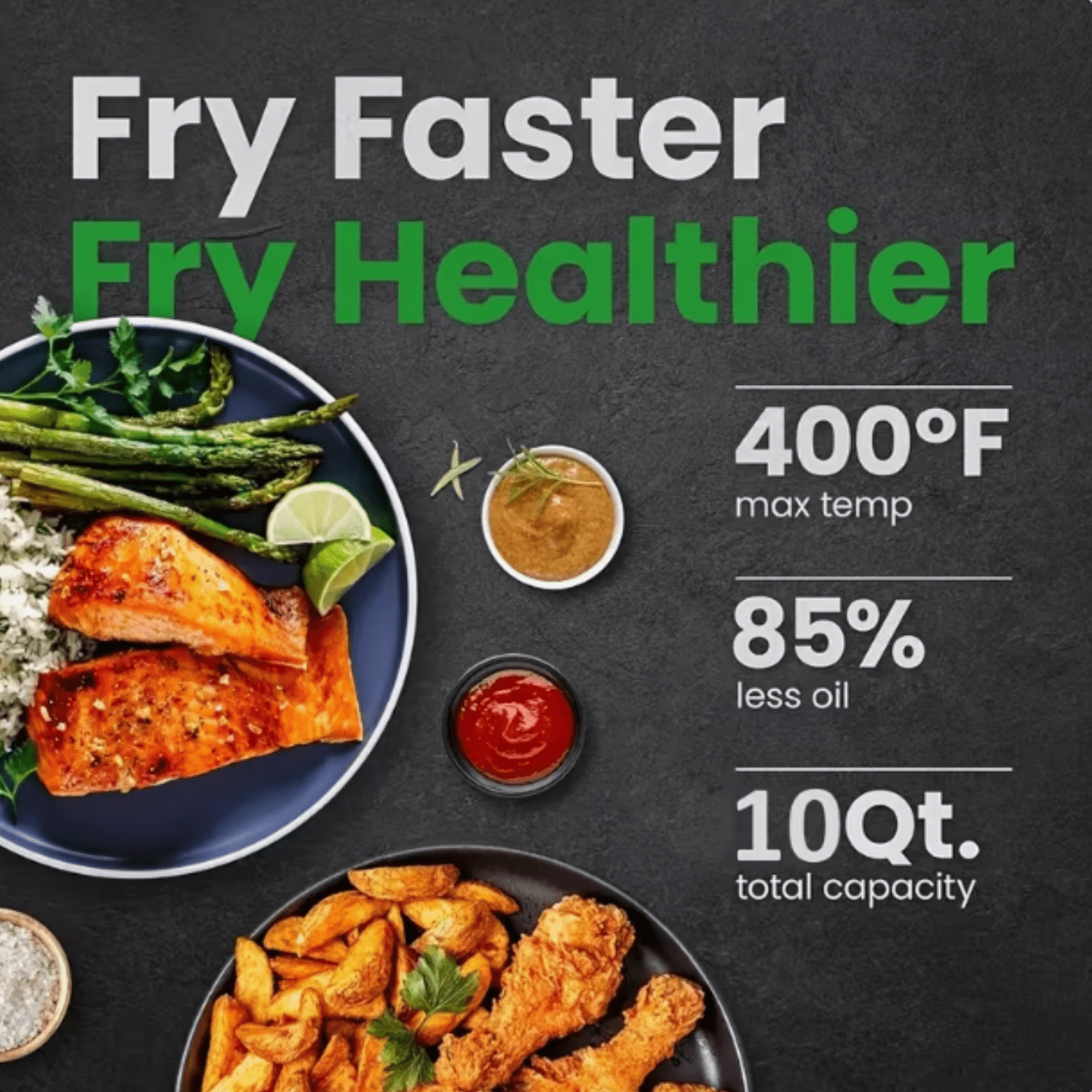 Air Fryer,10 QT Air Fryer Oven Oilless Cooker with Digital LED Touch Screen, 6 Preset Cookings, Dishwasher-Safe Basket