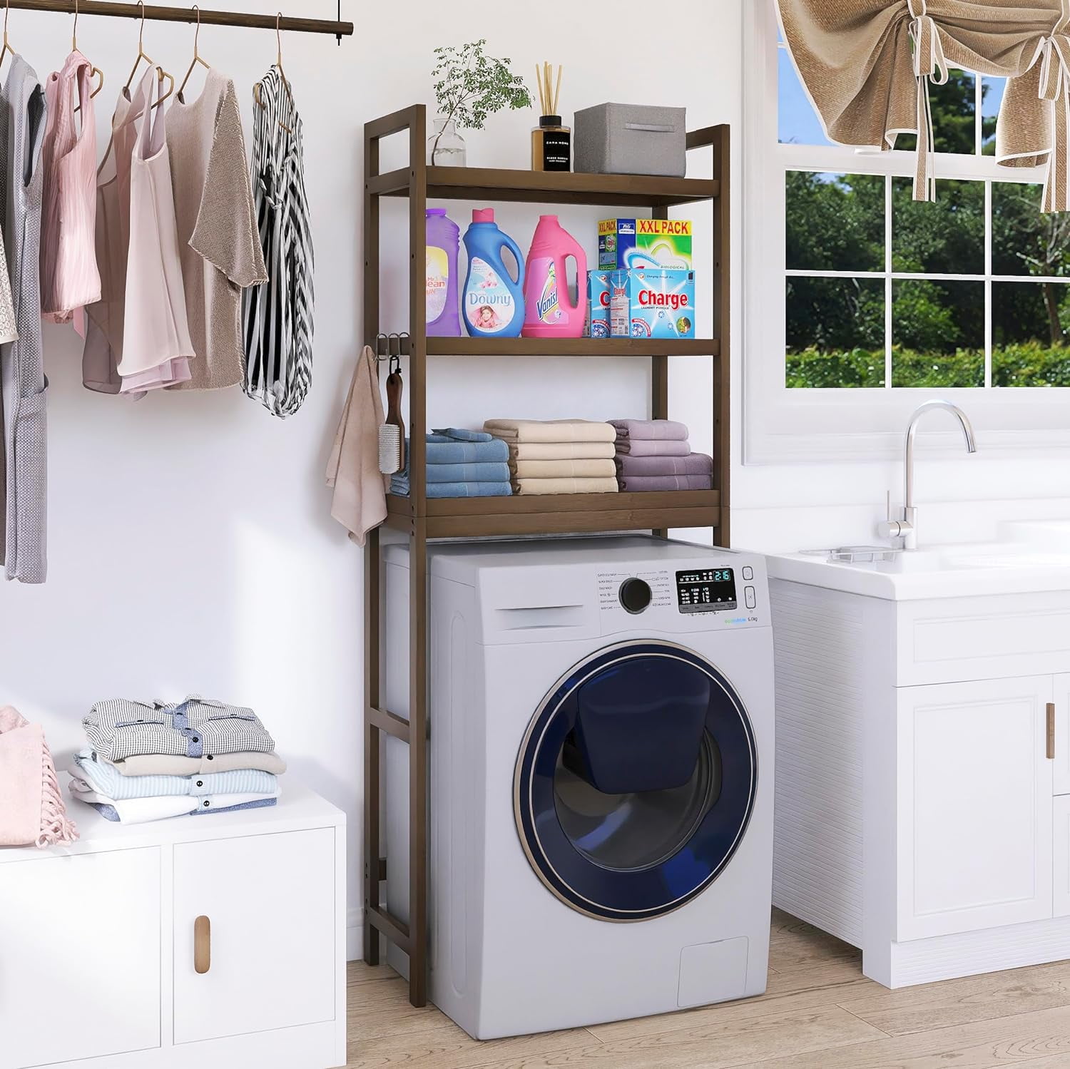 Over-The-Toilet Storage Shelf, 3-Tier Adjustable Bathroom Organizer Rack with Space Saving Design for Small Bathrooms