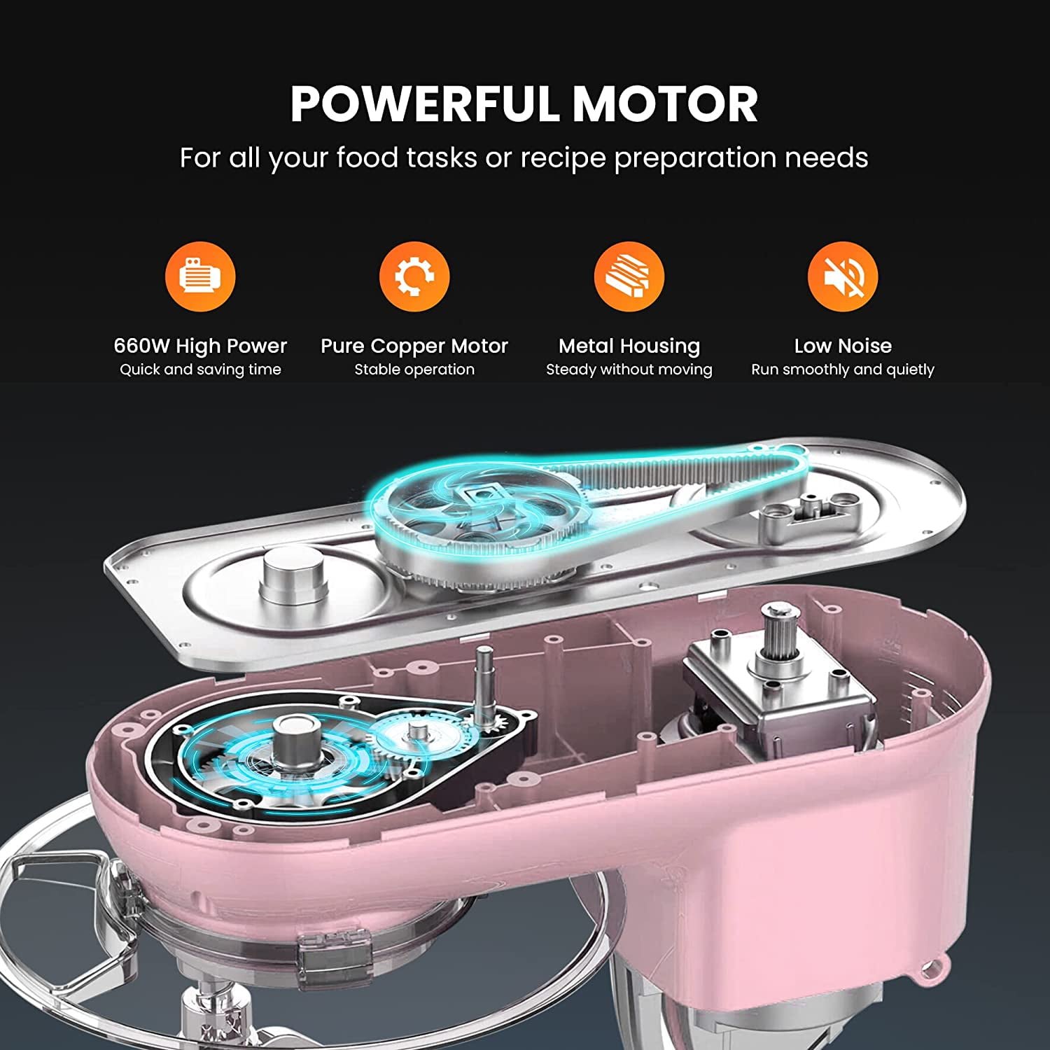SPECSTAR Stand Mixer, 660W 10 Speed 6 Quart Tilt-Head Kitchen Electric Food Mixer with Beater, Dough Hook, Wire Whip and Egg Separator, Pink