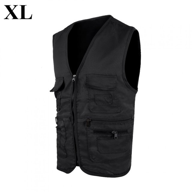 Chaleco de pesca al aire libre para hombres Chaqueta de caza Ropa deportiva cómoda Bolsillos múltiples (Negro XL)