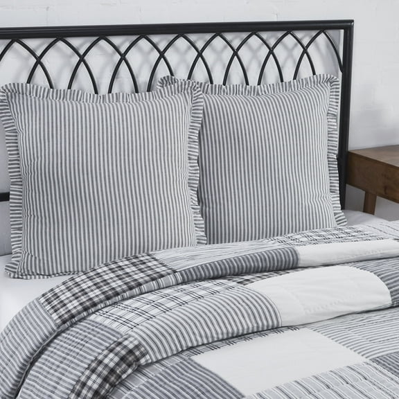 VHC Brands, Sawyer Mill Ticking Stripe Euro Sham, Black, 26x26