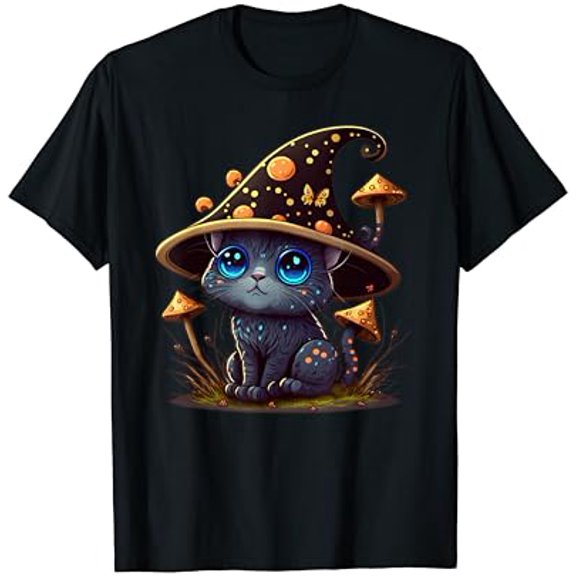 Sam Soft Aesthetic Black Cat Mushroom Hat Kawaii T-Shirt