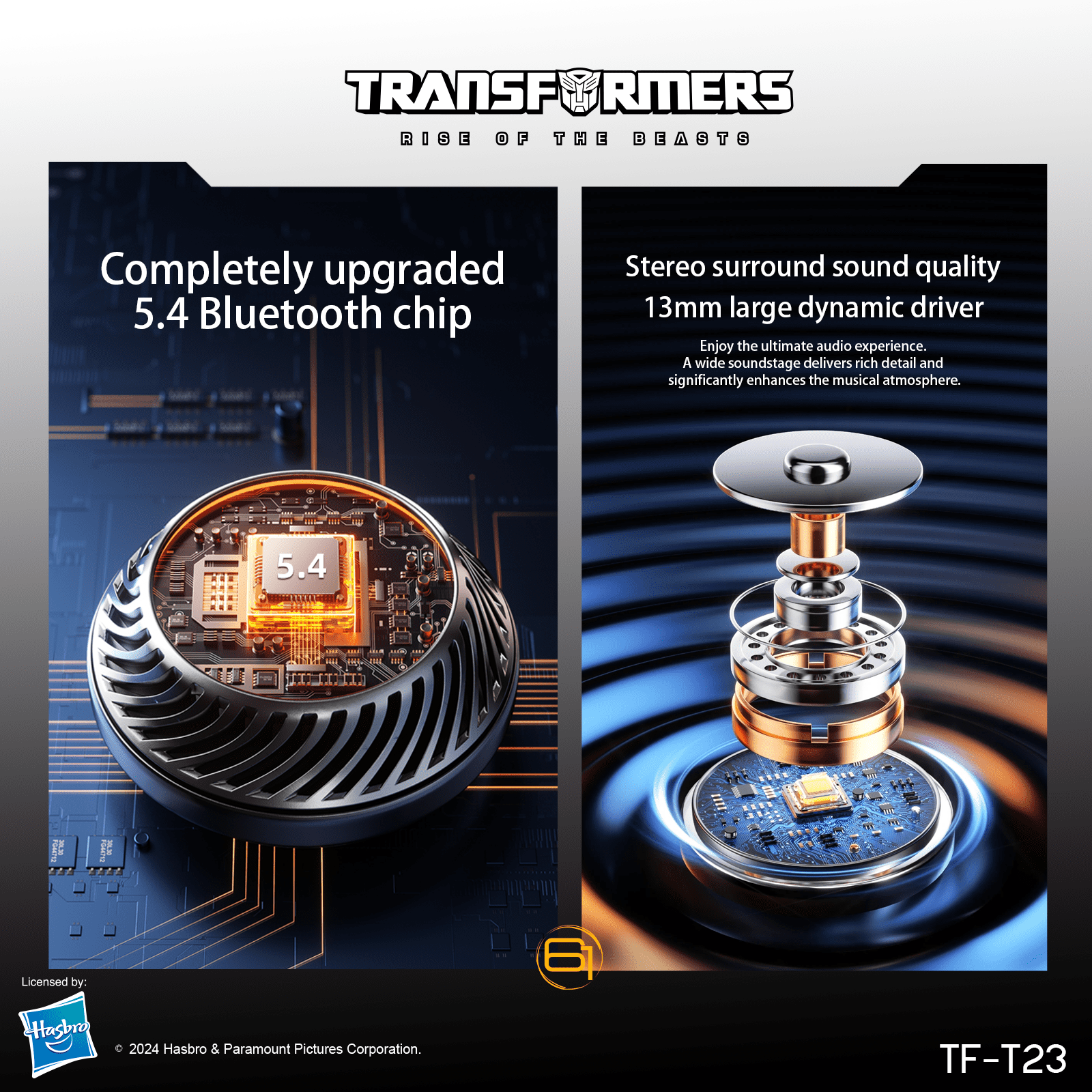 Transformers TF-T23 Wireless Bluetooth Earbuds - Premium Zinc Alloy Case RGB Breathing Lights, Gaming Mode, 13mm Loudspeaker, Deep Bass Sound, Long Battery Life, Type-C Fast Charge – Megatron Black