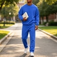thumbnail image 5 of Men's 2 Piece Loose Fit Crewneck Tracksuit Set, Long Sleeve Pullover Sweatshirt & Drawstring Sweatpants with Side Pockets, Workout Running Activewear Outfit, 5 of 6