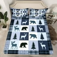 thumbnail image 2 of Feelyou Farmhouse Moose Bear Queen Sheet Sets, Retro Blue Stripes Buffalo Flat Sheet, Rustic Tree Botanical Queen Fitted Sheet, Luxury Bedroom Decor, 4pcs, 2 of 7