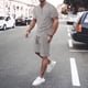 thumbnail image 2 of Conjuntos de dos piezas Cagnkofi para hombre, conjuntos cortos de verano, camisetas casuales de manga corta con botones y cuello en V, y pantalones cortos con cordón, chándal, 2 of 6