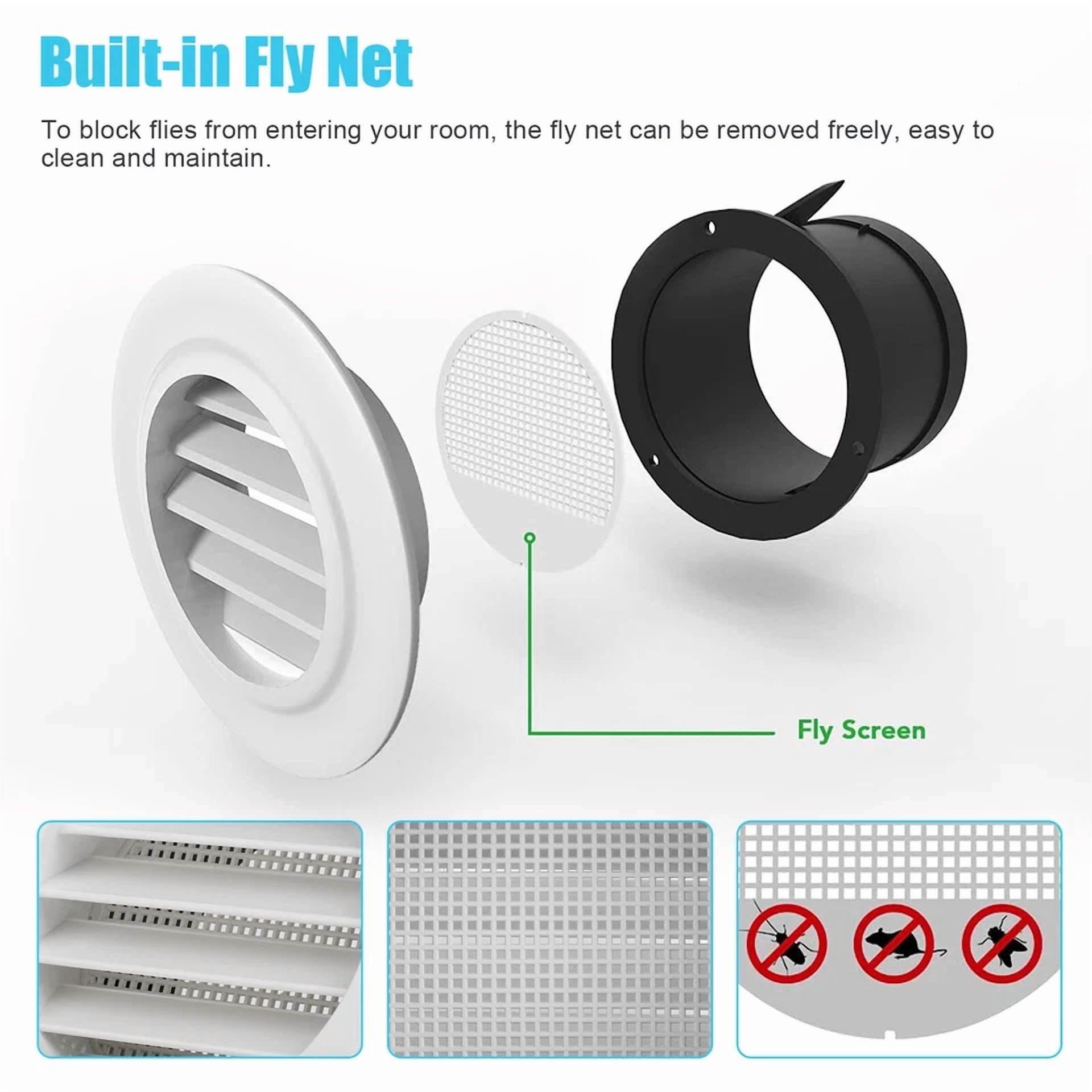 2Pcs 4In Round Air Soffit Vents Louver Ventilation Grille Cover With Fly Screen