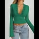 thumbnail image 5 of Blusas de Encaje con Cuello en V y Larga para Salir para Mujer Verde S, 5 of 9