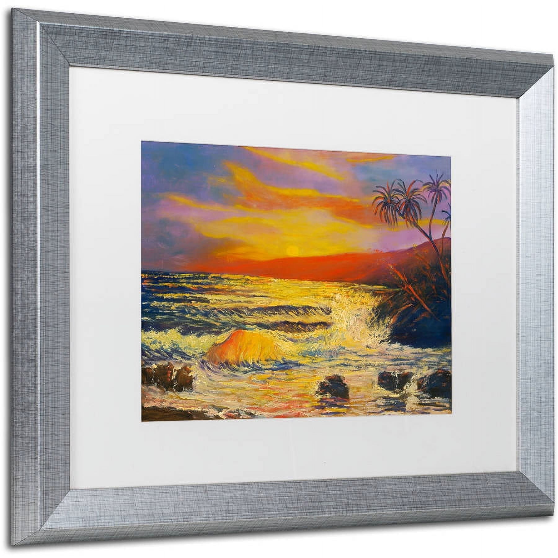 Trademark Fine Art "Maui Sunset" Canvas Art by Manor Shadian, White Matte, Silver Frame