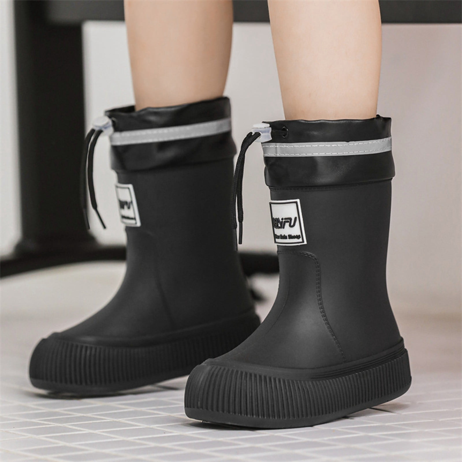 Gelikeya Rain Boots for Toddler Kids Soft and Breathable Light Up Rain Shoes Children's Footwear (Black, Size 11-12 Years)