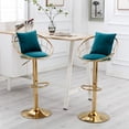 thumbnail image 2 of Velvet Bar Stools Set of 2, Pure Gold Plated Swivel Counter Height Bar Stools with Height Adjustable, 360 Degree Rotation Upholstered Bar Chair with 1 Thick Pillow for Dinning Room and Bar, Blue, 2 of 8