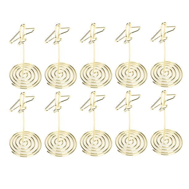 10pcs Table Number Holders, 3.9in Gold Place Card Holders Centerpieces  Photo Holder Clips Wire Picture Clips Airplane Design Memo Note Photo Stand  