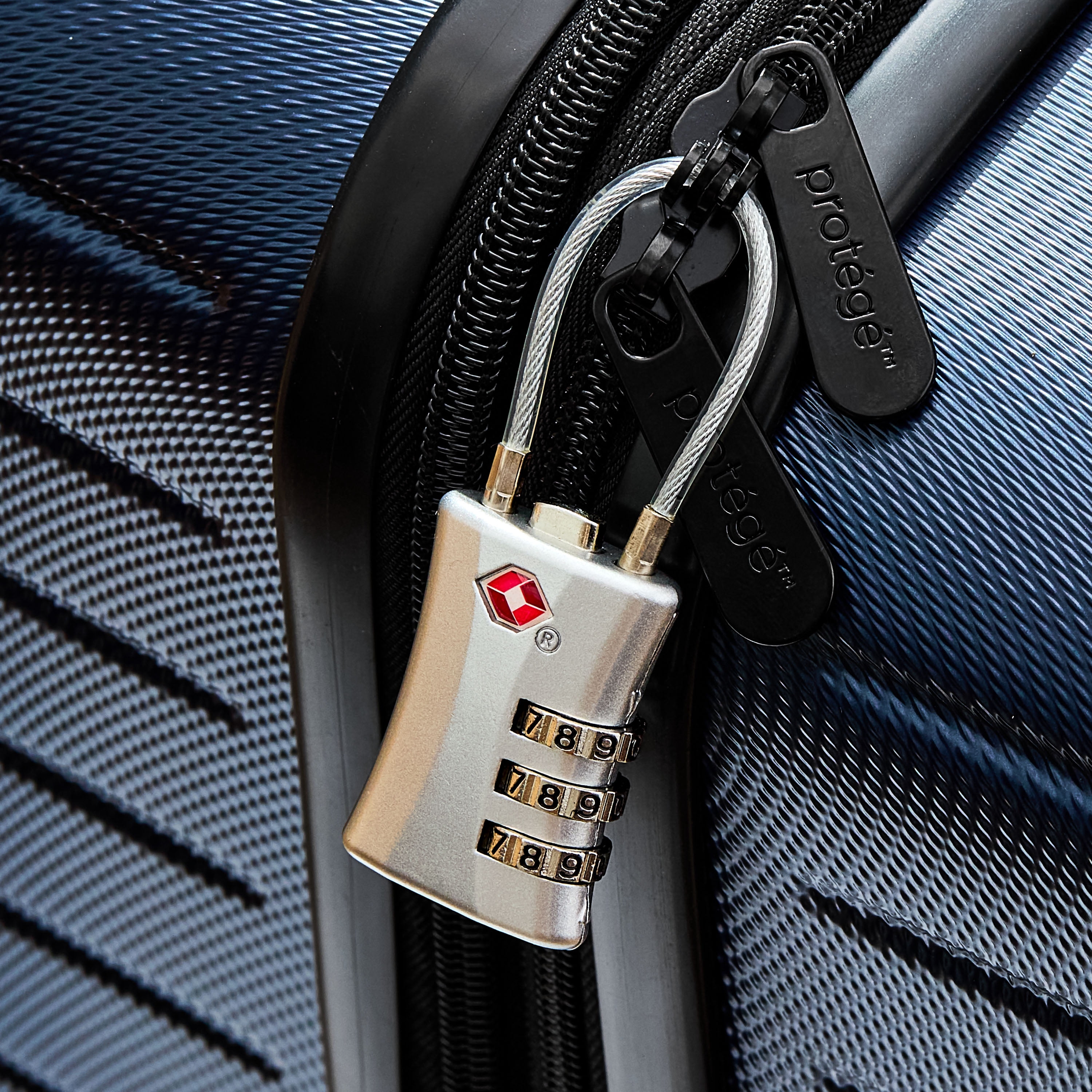 Protege 3-Dial Combination Cable Luggage Lock, Zinc Alloy, TSA Approved, Silver