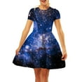 thumbnail image 1 of WILLBEST Robes pour Femmes Robe Décontractée Ciel Étoilé Imprimé Numérique Ligne A Manches Courtes T-Shirt Robe Jupe, 1 of 3