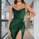 thumbnail image 3 of Vestido Sexy De Satén Dividido Vestido elegante Moda Sexy Split Satén Vestido Swing Collar Party Club (Verde S) Kuymtek para Mujer Verde T M, 3 of 6