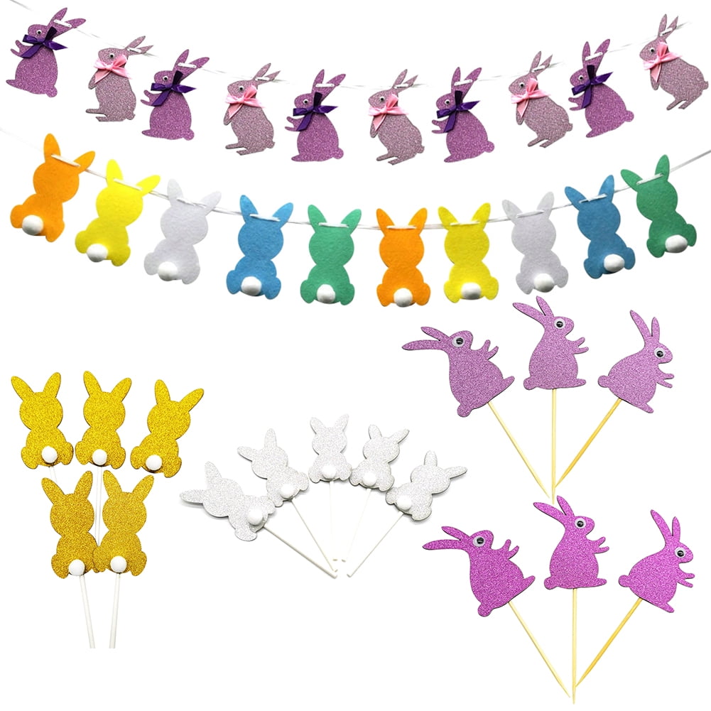 Dream Lifestyle Easter Bunny Banner Bunting Garland/Rabbit Cake Topper