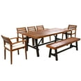 thumbnail image 2 of 7-Piece Outdoor Wood Dining Set, Outdoor Dining Furniture Set for 7-8 Person with Cushions, Ergonomic Chairs, Bench and Thicker Table, Brown, 2 of 10