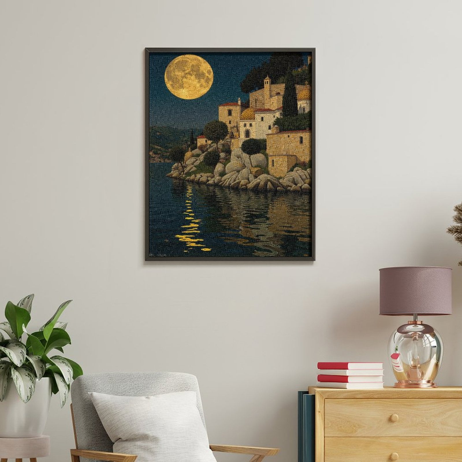 Paint by Numbers Kit for Adults, Mediterranean Night Moonlit Reflection Paint by Numbers, Easy Paint by Numbers Kit for Adults Beginner, DIY Adult Paint by Number Kits on Canvas, 12x16in Home Decor