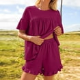 thumbnail image 5 of Xdegoge Women's Summer 2 Piece Outfits 2025 Ruffle Short Sleeve Tops and Shorts Casual Loose Oversized T-Shirts Lounge Sets Ladies' Loose Matching Sets Loungewear Fashion Clothes Conjunto Mujer, 5 of 8