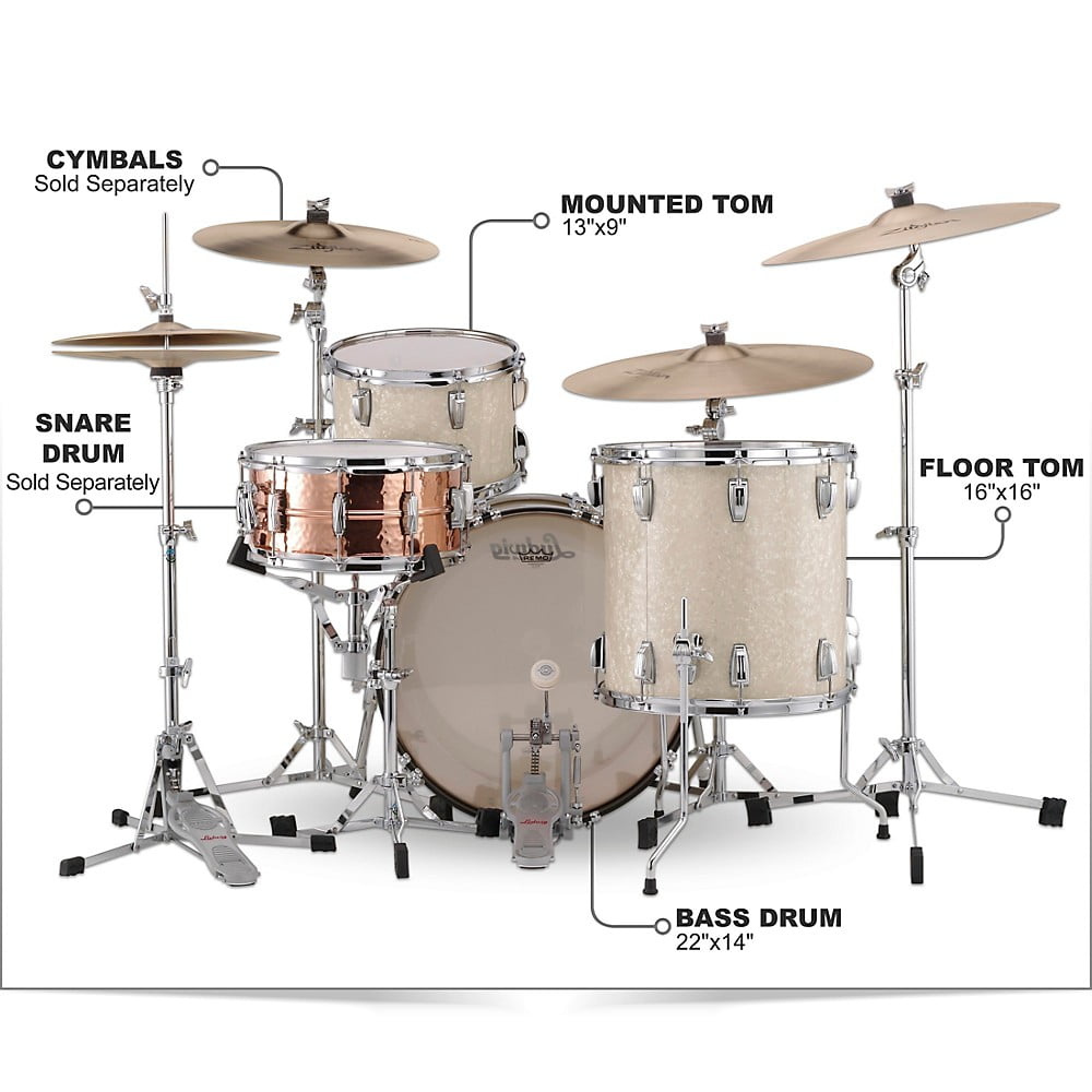 Ludwig Classic Maple 3-Piece Fab Shell Pack, 22" Bass Drum, Vintage Marine Pearl, Drum Set