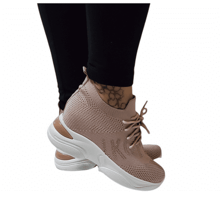 

Womens Fashion Platform Trainers Ladies Sneakers Slip On Walking Gym Shoes Pink 6.5