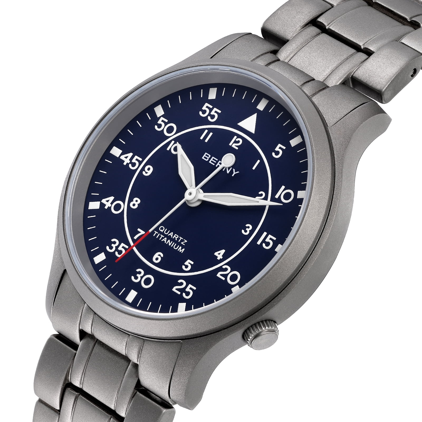 BERNY Titanium Watches for Men, Sport Military Men Watch with Japanese Quartz Movement, Super Luminous, Fashion Men's Field Watch, Casual 5ATM Waterproof Army Wristwatch, Blue