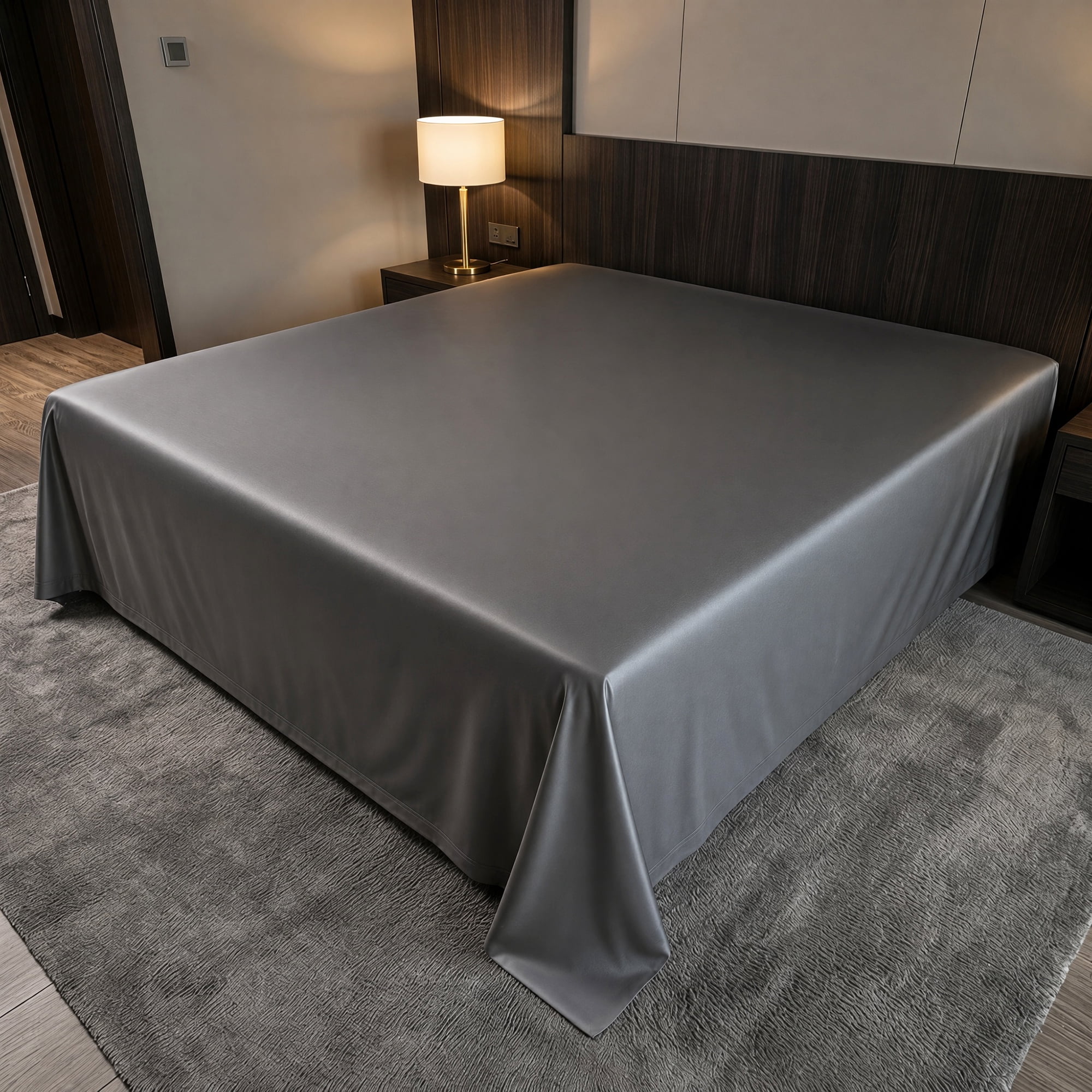 Unique Bargains Microfiber Ice SilkFlat Sheet Wrinkle Bedding Dark Gray 79"x91"