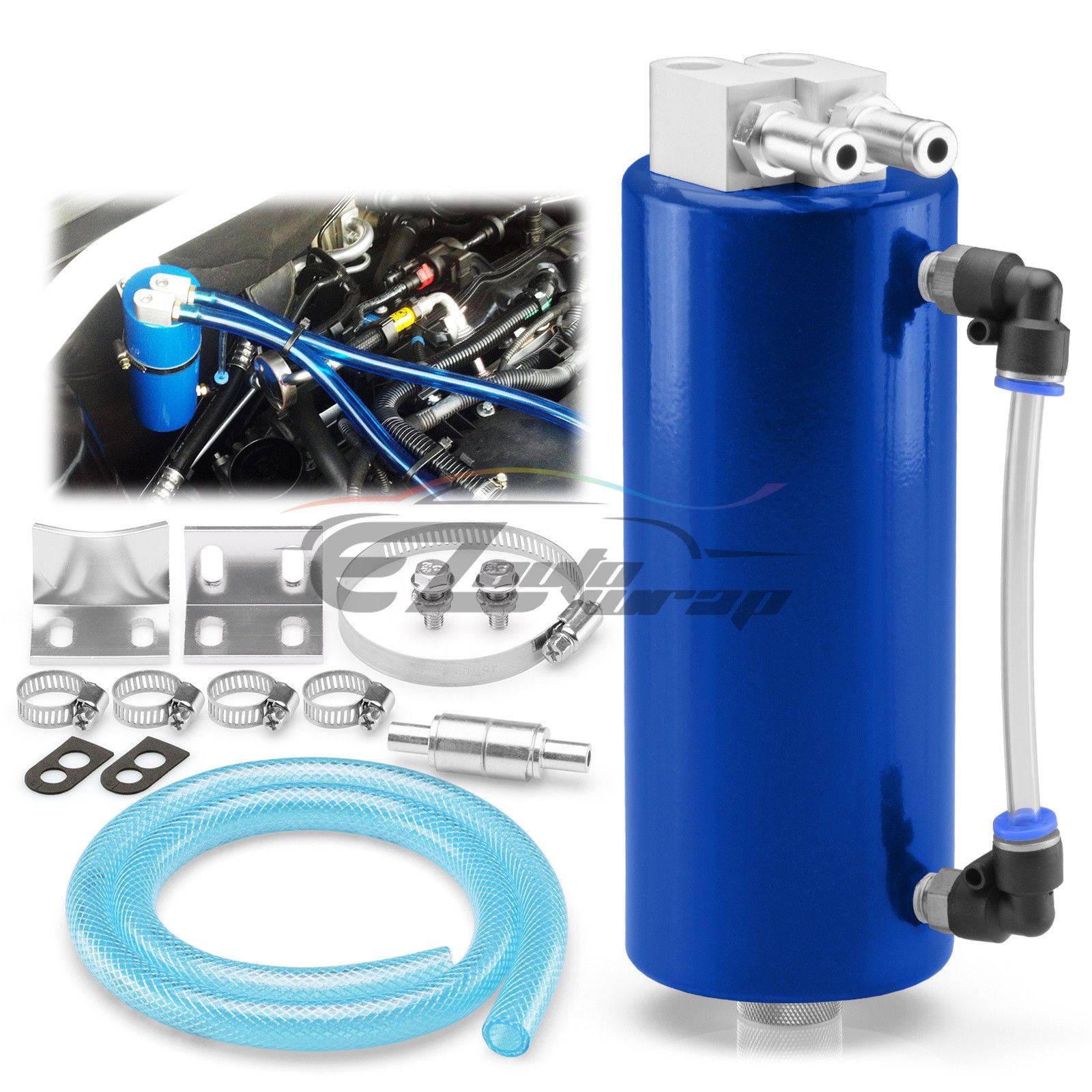 Blue High Capacity Aluminum Engine Oil Catch Tank Reservoir Breather