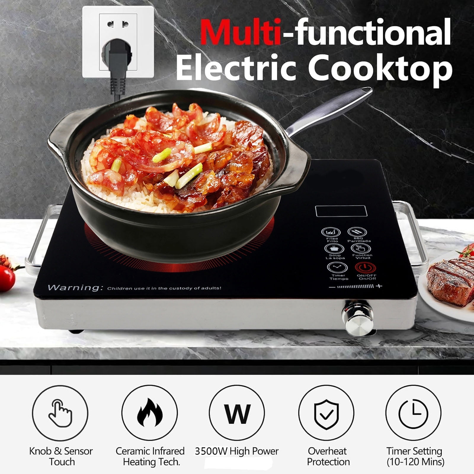 SAVALETOR Electric Cooktop Single Burner,3500W Portable Cooktop Countertop Waterproof,Multifunction Electric Induction Hot Plate Cooker with Touch Control Panel 4 Hours Timer(110V)