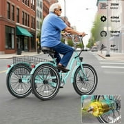 MOONCOOL 24/26 Electric Tricycle for Adults, 700W Peak Motor,7 Speeds Electric Trike w/ 36V 10.4Ah Removable lithium battery,3 Wheels Unisex Electric Bikes,16MPH,40Miles