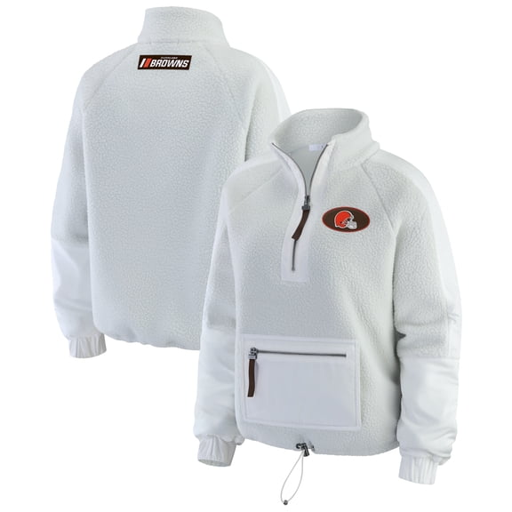 Women's WEAR by Erin Andrews White Cleveland Browns Polar Fleece Half-Zip Jacket