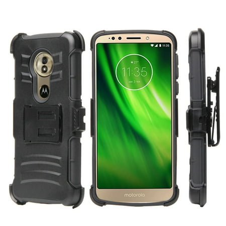 Zte Phone Cases For Net 10 Beyond Cell Rugged Dual Layer Armor Phone Case with Swivel Belt Clip Holster for Moto E5 XT1920DL (Straight Talk, Tracfone, Total Wireless, Simple Mobile, Net 10) - Black ()