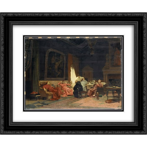 Jehan Georges Vibert 2x Matted 24x20 Black Ornate Framed Art Print 'The Missionary's Adventures'