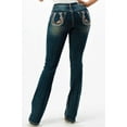 thumbnail image 3 of Grace in LA Women's Horseshoe Floral Embroidered Pocket Bootcut Stretch Jeans (29, Blue), 3 of 3