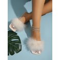thumbnail image 2 of Women's Red Party Patchwork Slippers With Solid Color And Fluffy Decorations, 2 of 4
