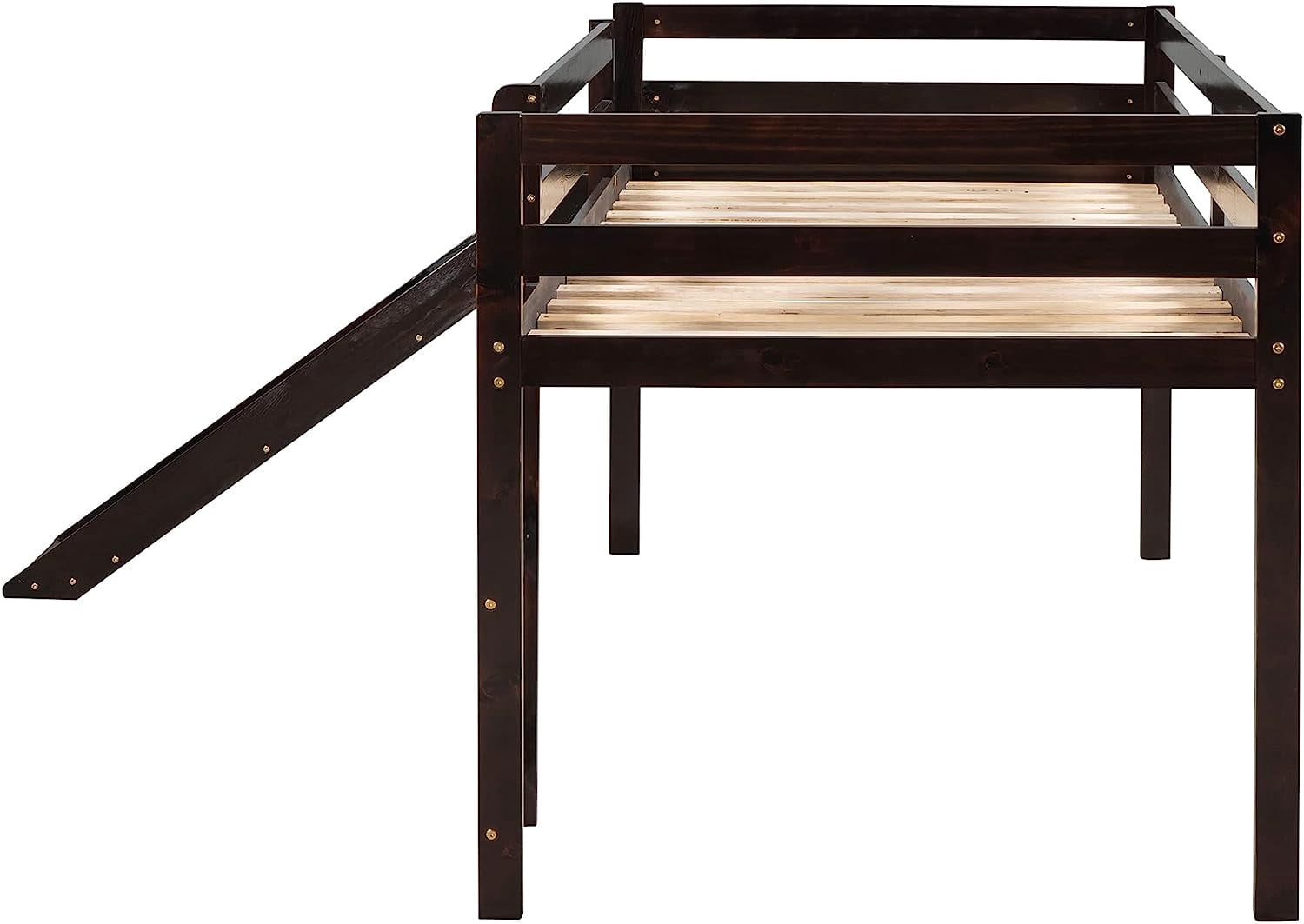 DEALTOPS 79.5'' Twin Size Junior Wood Loft Bed, Loft Bunk Bed Frame with Slide, Black