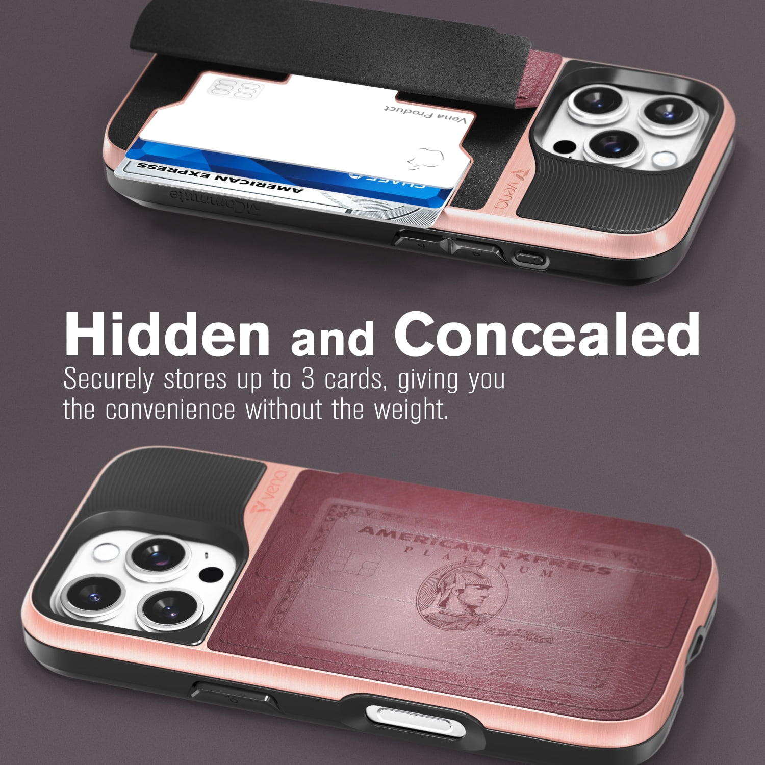 Vena vCommute Wallet Case Compatible with Apple iPhone 16 Pro (6.3"), (Military Grade Drop Protection) Flip Leather Cover Card Slot Holder with Kickstand - Rose Gold / Black